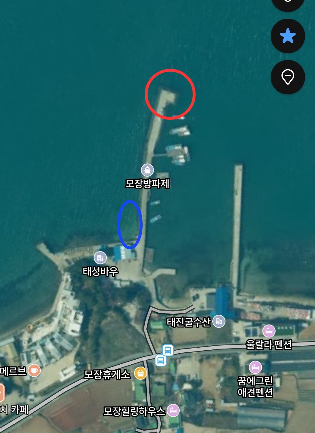 모장방파제 진입 위치 지도