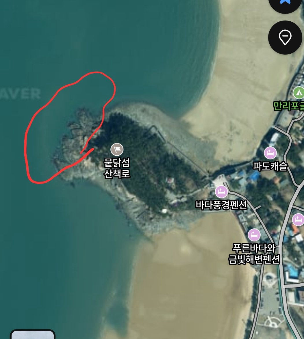 만리포 우측 갯바위 (천리포 방향) 진입 위치 지도