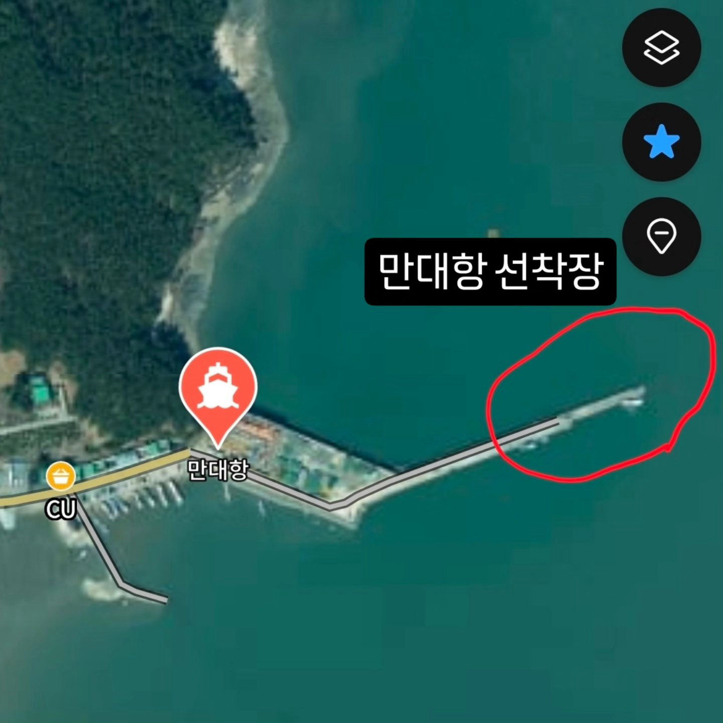 만대항 선착장 진입 위치 지도