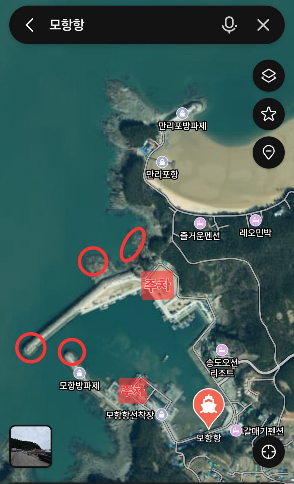 모항항 갯바위 진입 위치 지도