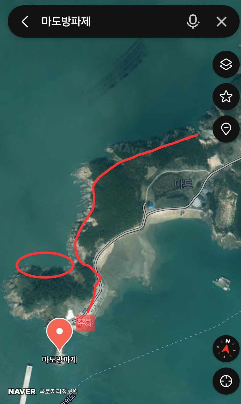 마도 갯바위 진입 위치 지도