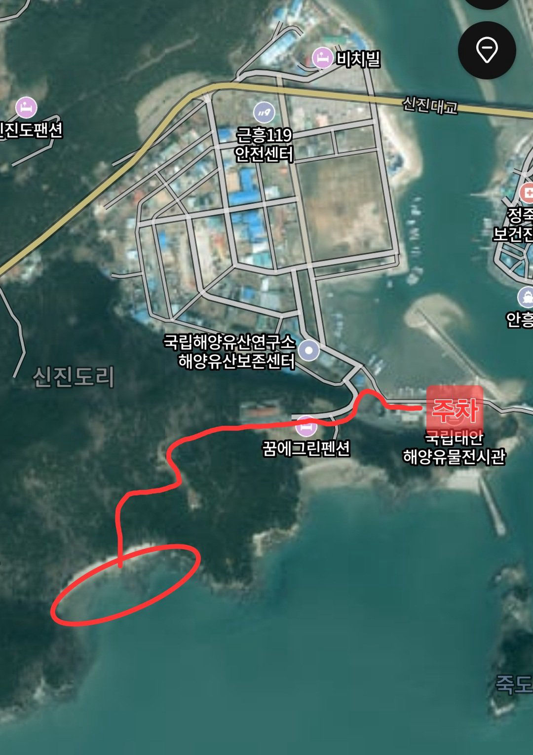 신진도 갯바위 진입 위치 지도