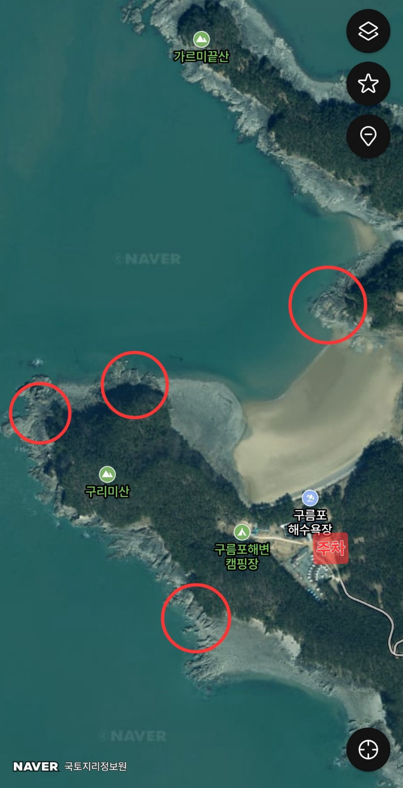 구름포 갯바위 진입 위치 지도