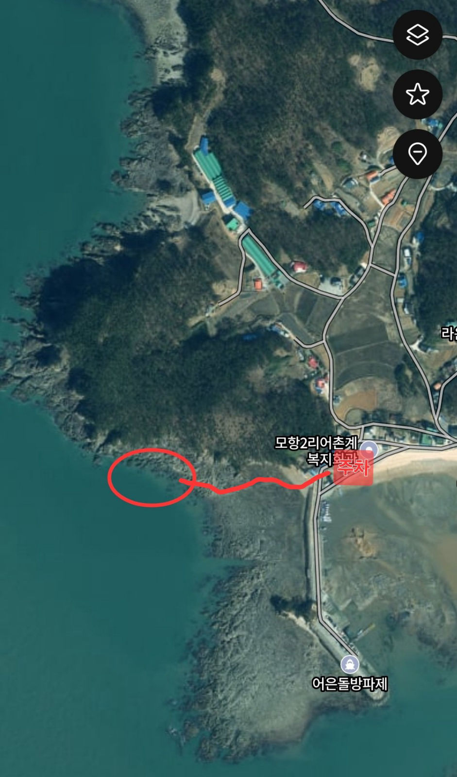 어은돌 갯바위(해수욕장 옆) 진입 위치 지도