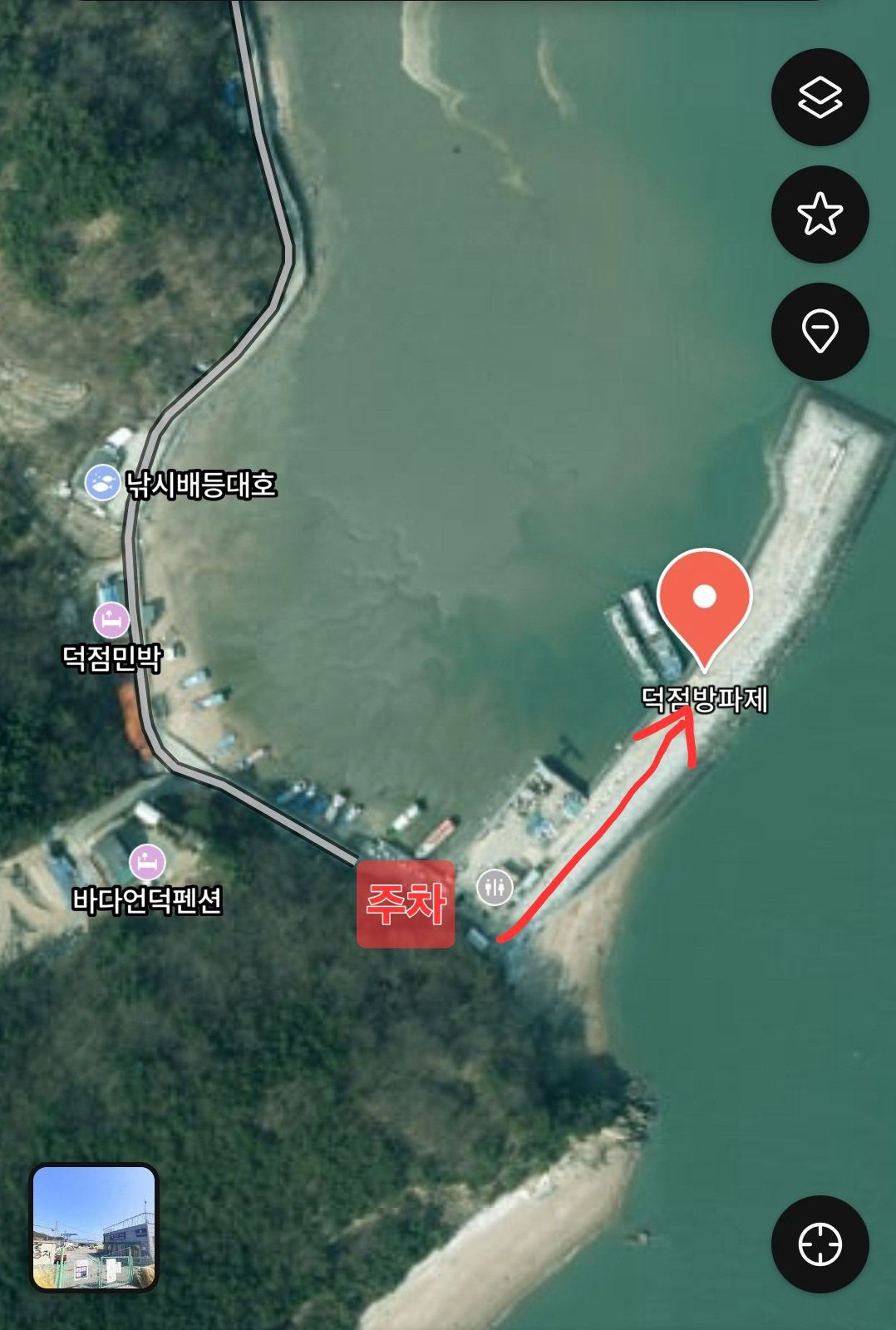 덕점방파제 진입 위치 지도
