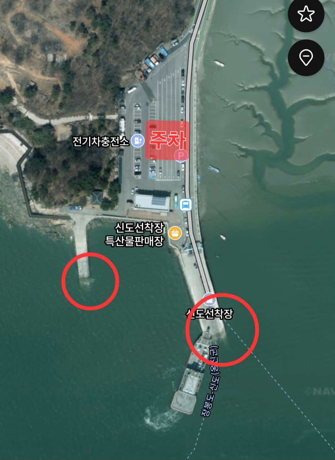 신도선착장 진입 위치 지도
