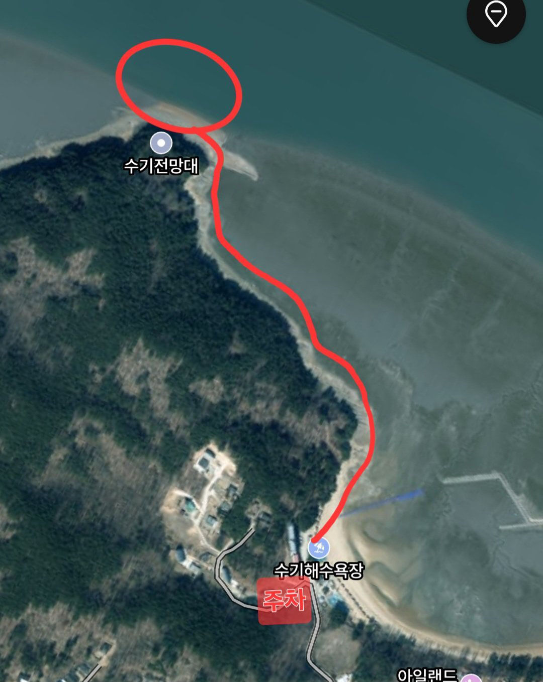 수기해수욕장 진입 위치 지도