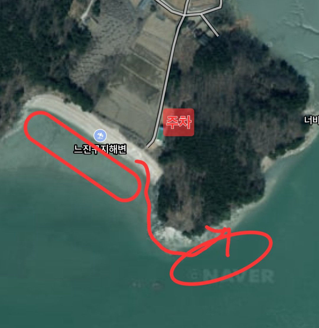 느진구지해변 진입 위치 지도