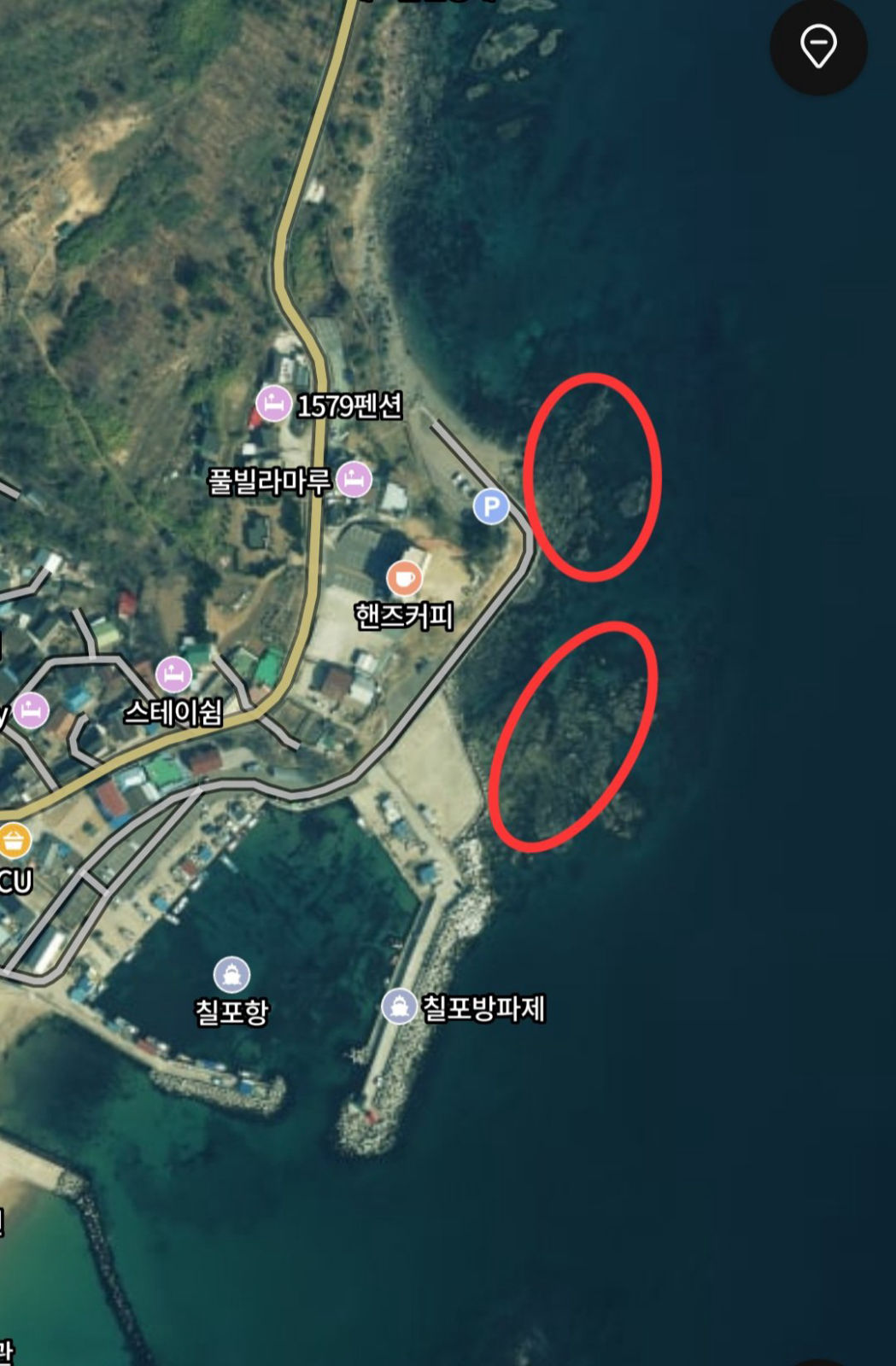 칠포 방파제 갯바위 진입 위치 지도