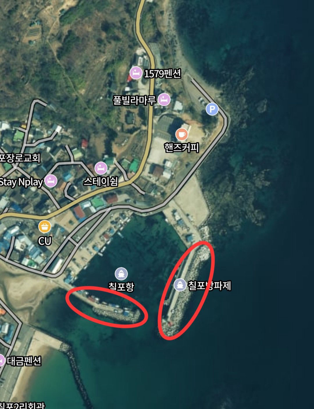 포항 칠포방파제 진입 위치 지도