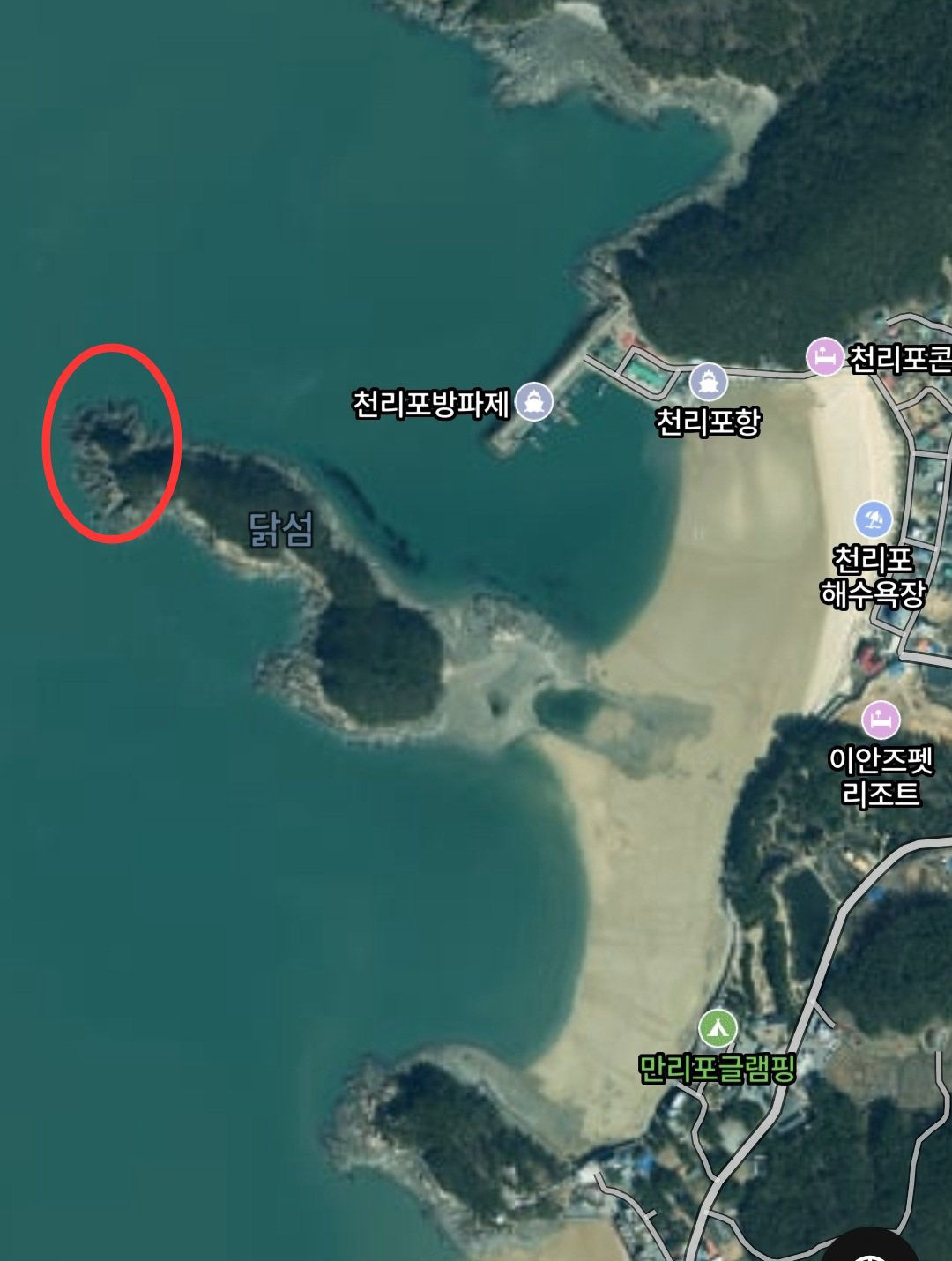 천리포 닭섬 진입 위치 지도