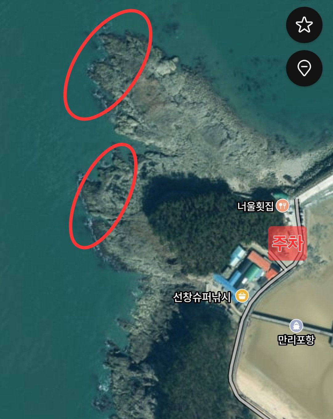 만리포 좌측 갯바위 진입 위치 지도