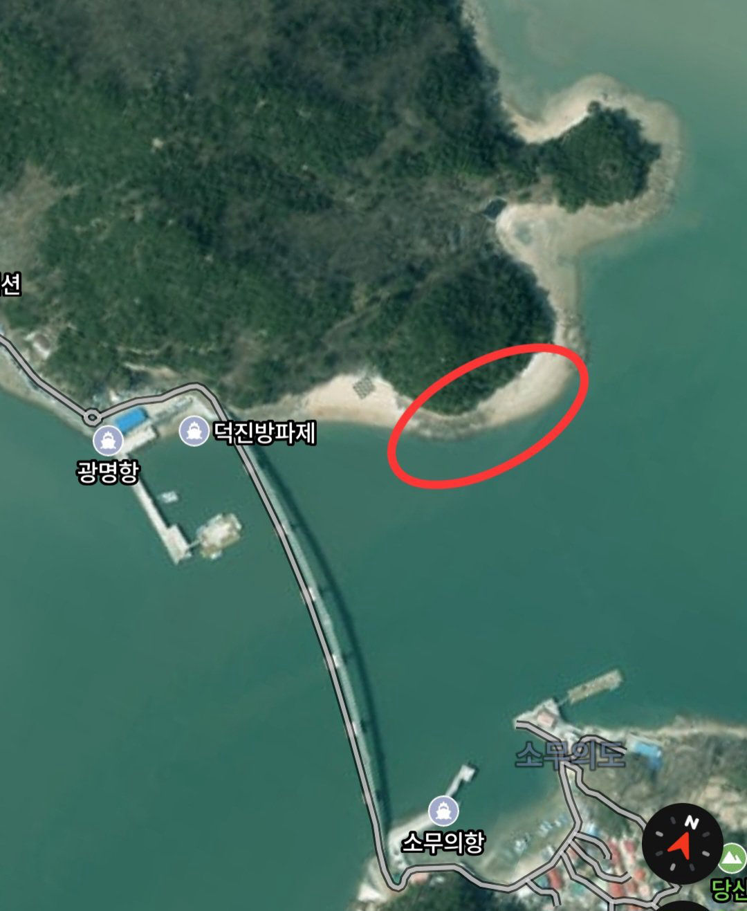 덕진 방파제 옆 갯바위 진입 위치 지도