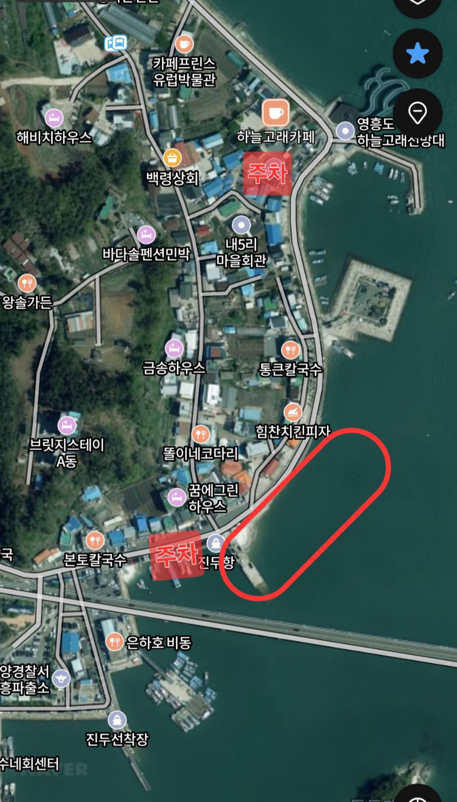 진두 방파제 진입 위치 지도