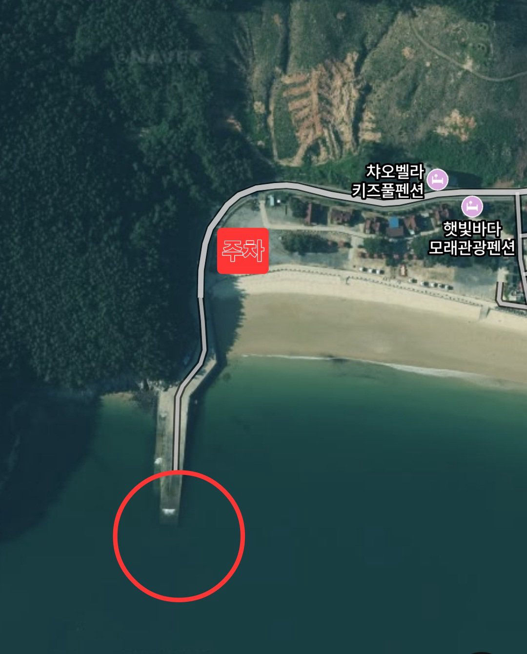 오봉산 선착장 진입 위치 지도