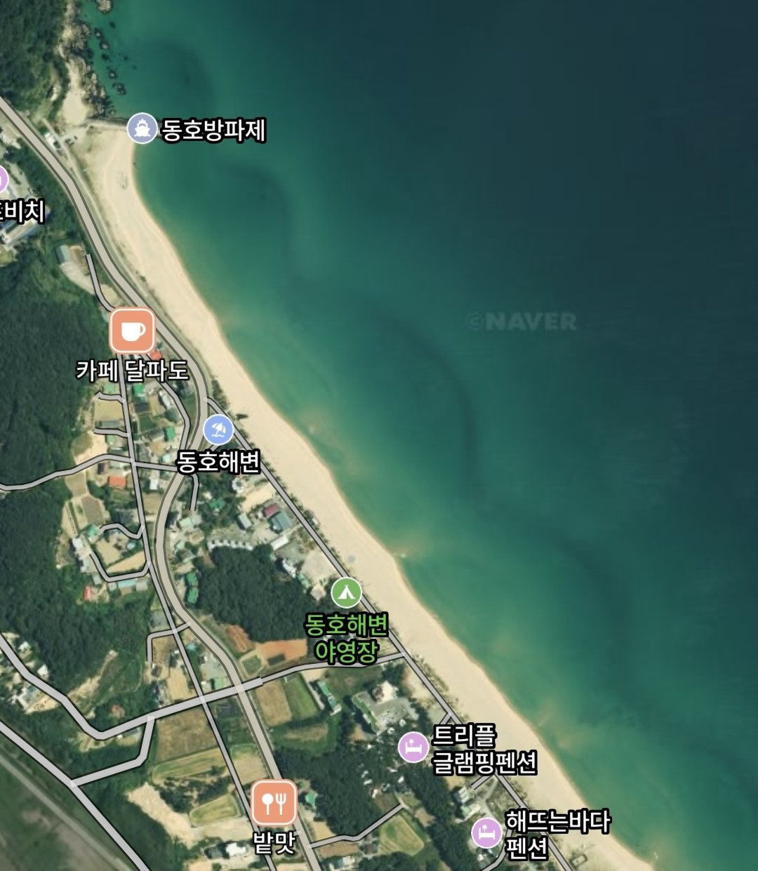 동호해변 진입 위치 지도