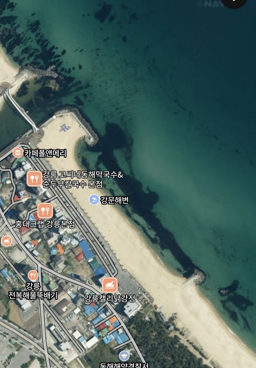 강문해변 진입 위치 지도